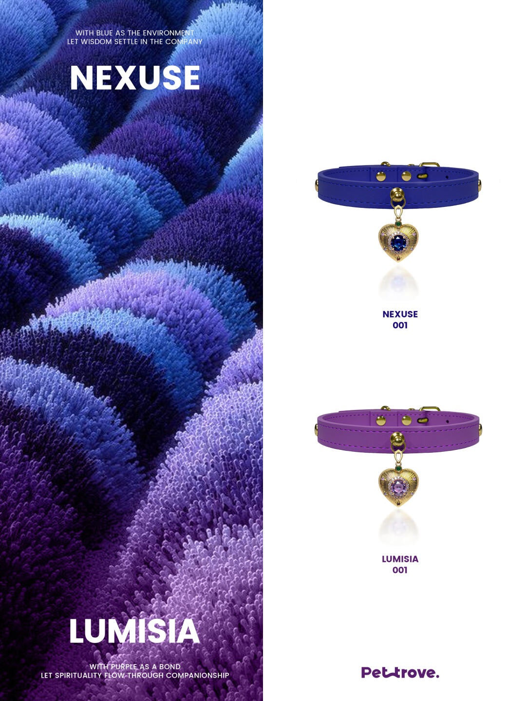 PurrFect™💜Luxury Purple Gemstone Cat/Dog Collar with Heart Pendant | Designer Jewelry Pet Collar