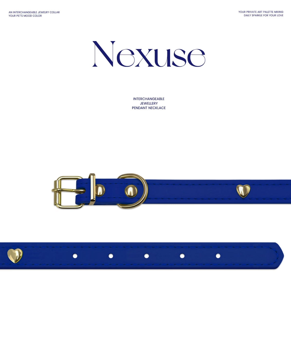 PurrFect™💙 Ocean Blue Gemstone Cat Collar with Gold Heart Charm – Luxury Designer Pet Collar for Cats