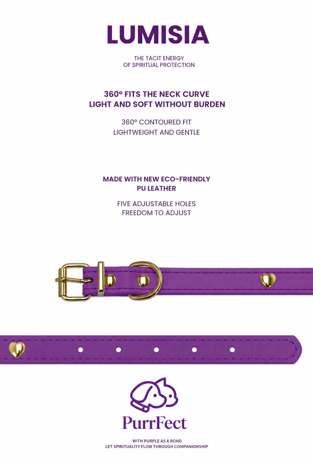 PurrFect™💜Luxury Purple Gemstone Cat/Dog Collar with Heart Pendant | Designer Jewelry Pet Collar